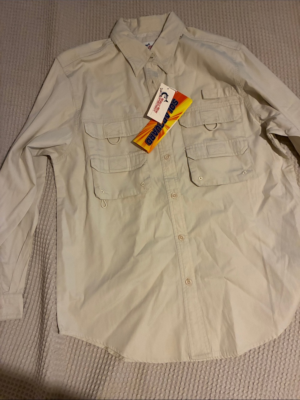 NWT Light Beige Long Sleeve Utility/Fishing Shirt, Medium